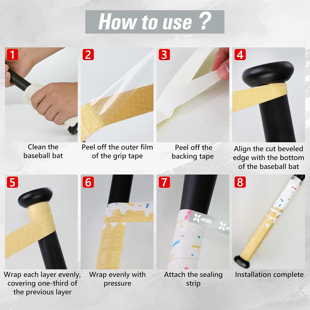 Skiennix Ice Cream Drip Baseball Bat Grip Tapes - Non-Slip, Sweat-Absorbent Wraps | 2/4 Pack, 0.5mm/1.1mm/1.75mm