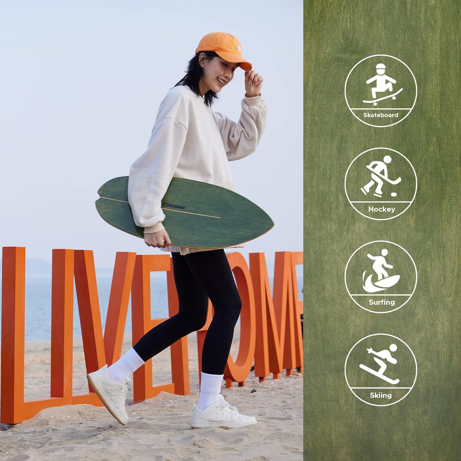 XCMAN Surf Balance Board Trainer - Non-Slip Wooden Stability Trainer for Surfing, Snowboarding & Yoga | Ideal for Adults & Kids