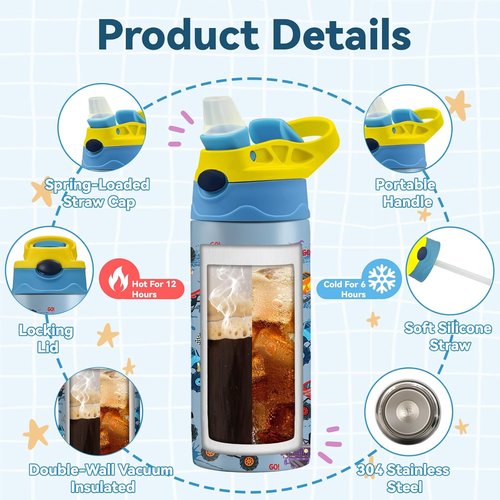 Monster Truck | 12 oz Kids Water Bottle - Insulated, Leak-Proof, BPA-Free with Straw & Handle