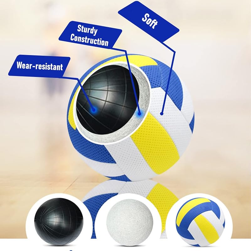Volleyballs 6 Pack Official Size 5 with Pump & Net Bag - Composite Leather Indoor/Outdoor