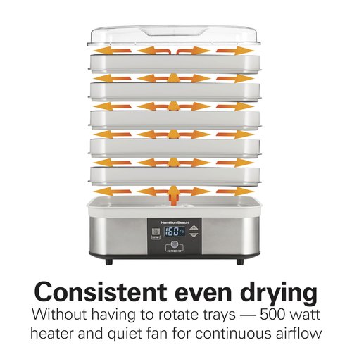 Hamilton Beach Digital Food Dehydrator for Fruit and Jerky, Vegetables and More, 5 Trays, Adjustable Temperature, 48 Hour Timer + Auto Shutoff, Grey (32100A)