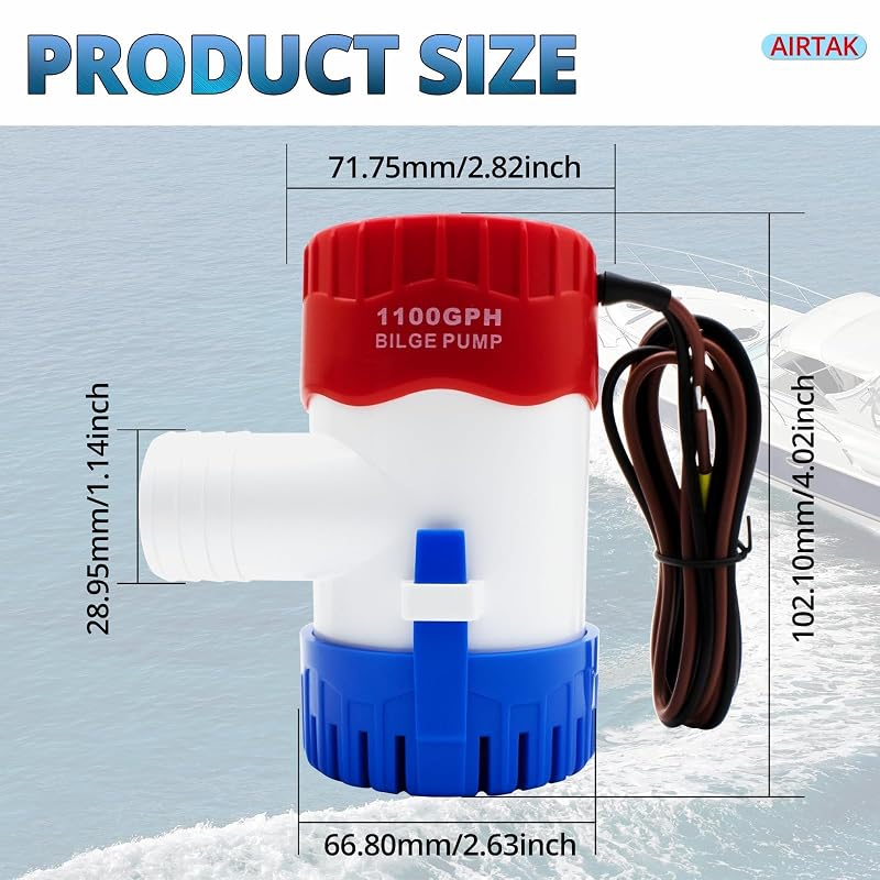 12V 1100 GPH Non-Automatic Submersible Bilge Pump - Variation: Bilge Pump 1100GPH
