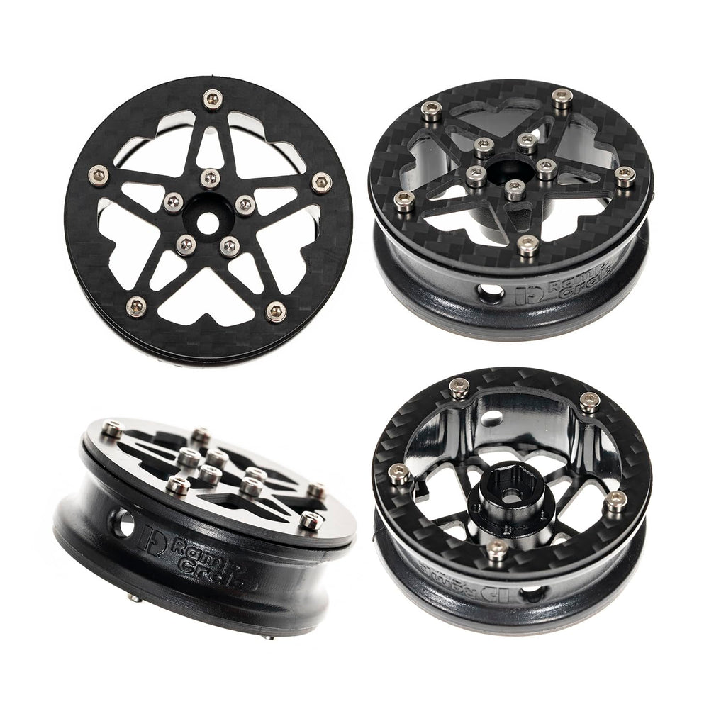 RampCrab 1.8" (46mm) Super Wheels, Carbon fibre Beadlock Wheels, fit for SCX24, TRX4M, FCX24, CR18P, Style E