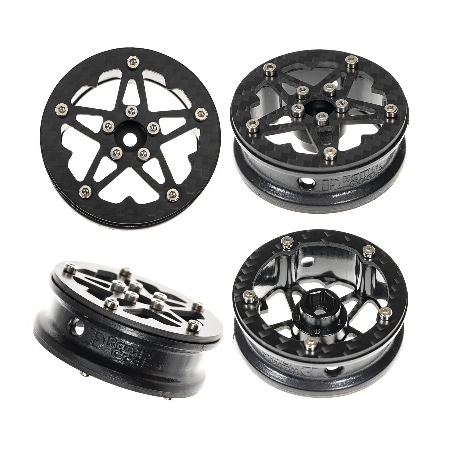 RampCrab 1.8" (46mm) Super Wheels, Carbon fibre Beadlock Wheels, fit for SCX24, TRX4M, FCX24, CR18P, Style E