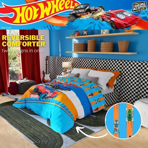 Franco Kids Bedding - Super Soft Microfiber Reversible Comforter | Twin/Full Size - Hot Wheels Design