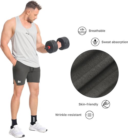 BROKIG Men's Airstretch Gym Shorts - 5 Inch Slim Fit Athletic Workout Shorts with Zipper Pockets