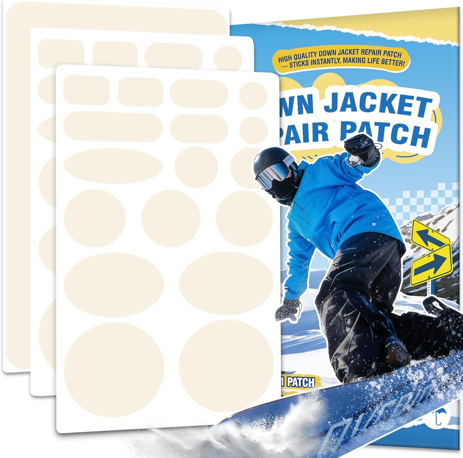 Skiennix 35Pcs Down Jacket Repair Patch Kit - Waterproof Self-Adhesive Nylon Patches for Outdoor Gear | Ivory