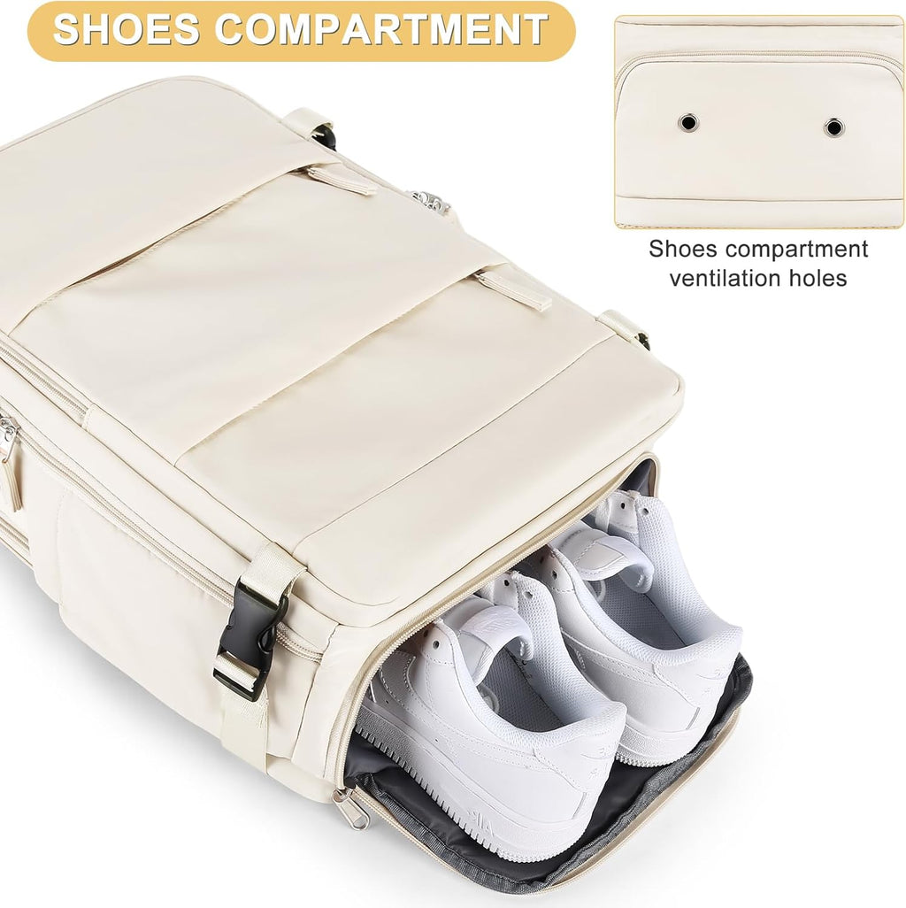 Skiennix Beige Large Travel Backpack - Airline Approved Waterproof Carry-On Bag for Men & Women