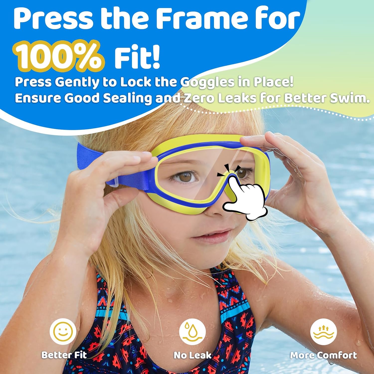 Vvinca Kids Swim Goggles - Comfortable Fabric Strap, Wide View, Anti-Fog & UV Protection for Ages 3-14