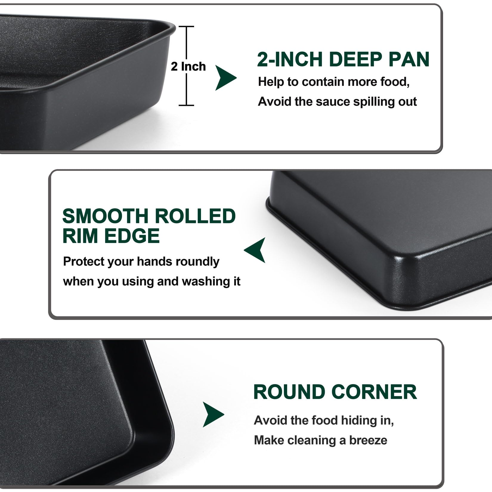 P&P CHEF Toaster Oven Pan with Lid, Nonstick Cake Lasagna Pan Rectangular Tray for Baking Roasting Storing, Stainless Steel Core & Plastic Cover, Oven & Freezer Safe, (9.4 Inch, 2Pcs)