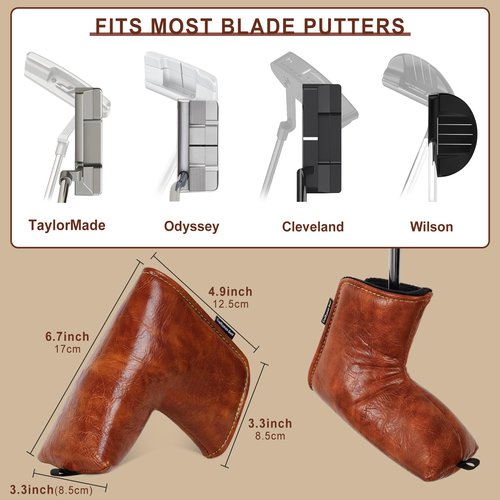 Craftsman Golf Premium Leather Brown Blade Putter Cover Headcover Magnetic Closure for Scotty Cameron Taylormade Odyssey