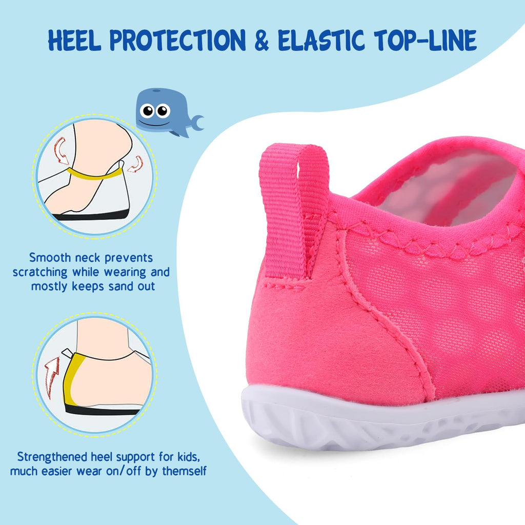 LeIsfIt Toddler Water Shoes Boys Girls Barefoot Aqua Socks Kids Breathable Quick-Dry Swim Shoes for Beach Pool Surf, Rose, 9 Toddler