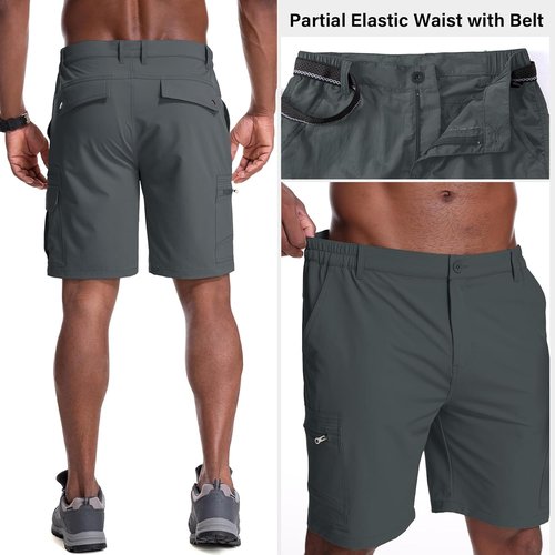 Jessie Kidden Men's Lightweight Water-Resistant Fishing & Hiking Shorts - Quick Dry, Expandable Waist