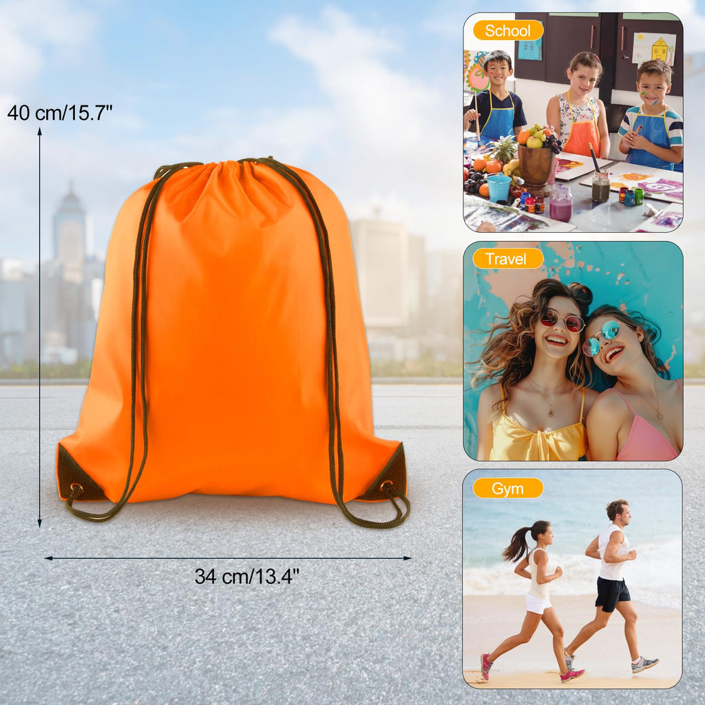 KUUQA 40Pcs Drawstring Backpack Bags Bulk Orange Drawstring Bag Foldable Gym Bag Sport Cinch Sack String Backpack Storage Bags for Women Men Shopping Gym Travel Sports