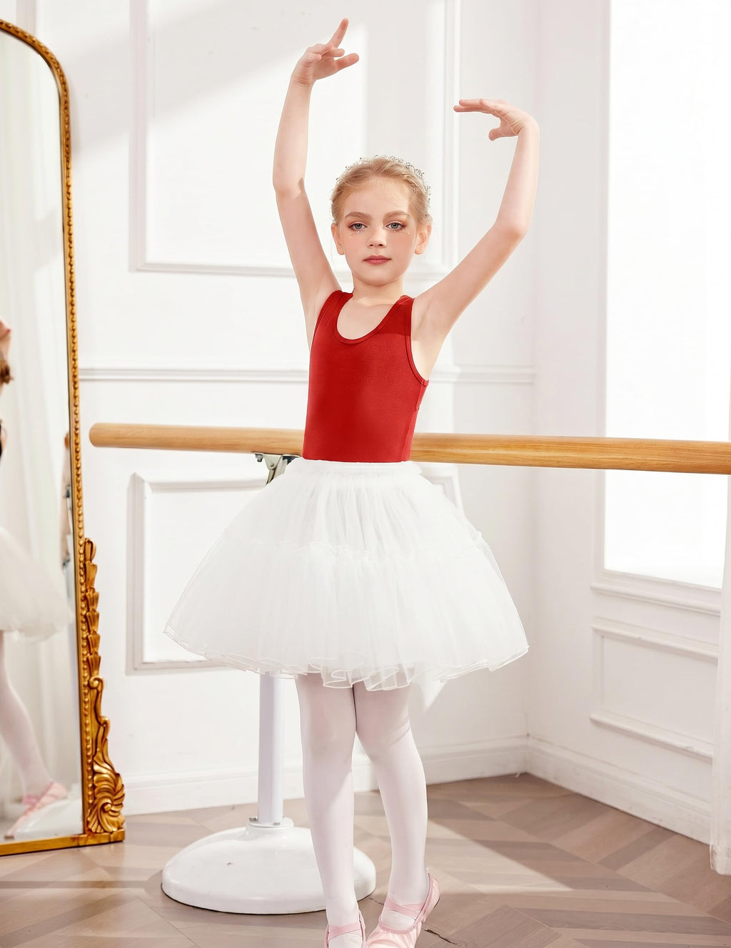 Arshiner Girls Gymnastics Leotards Sleeveless Sparkly Dancewear Ballet Ballerina Outfit Red 6-7 Years