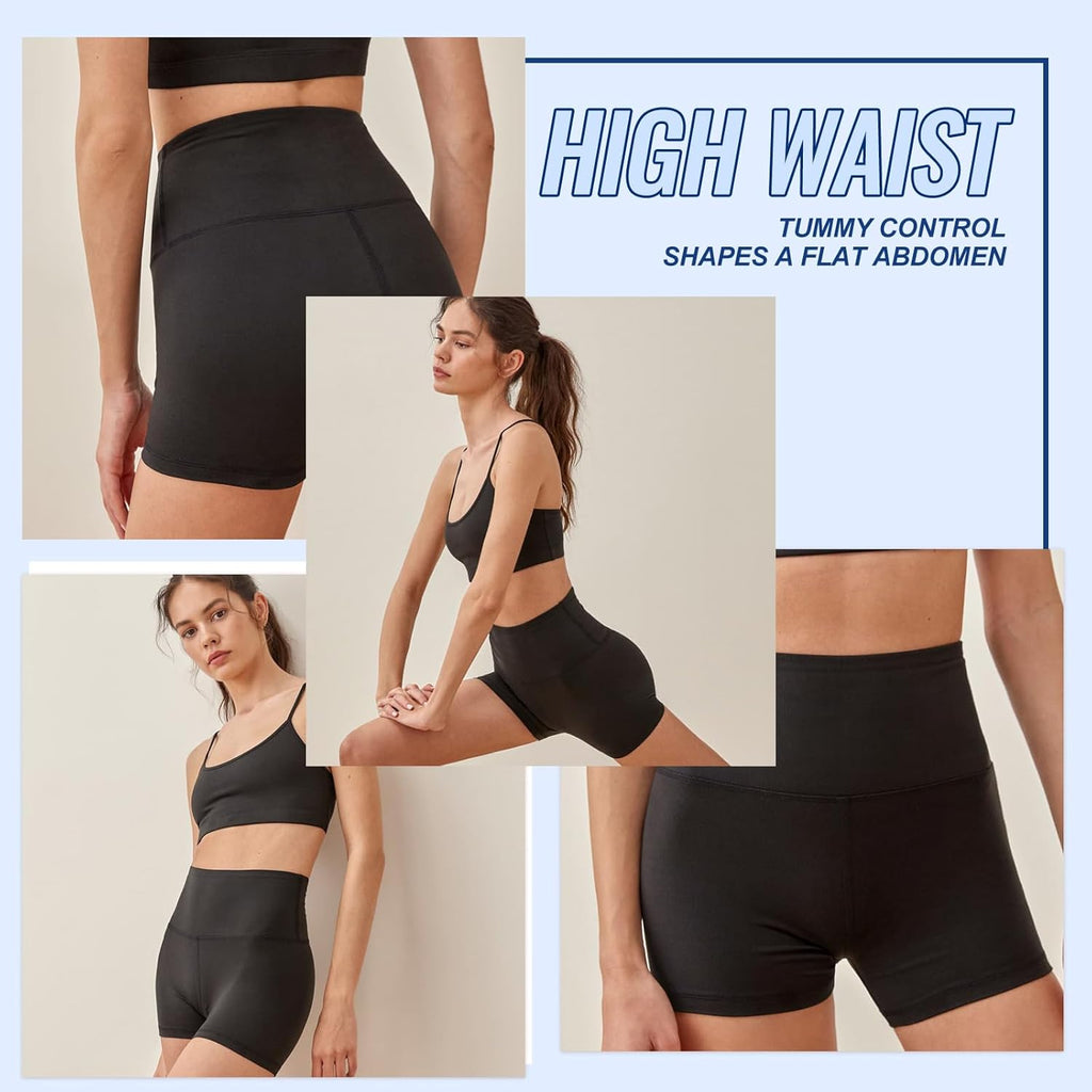 Skiennix High Waisted Biker Shorts for Women - Compression Workout Yoga Shorts | Black, 3/5/8 Inch Options