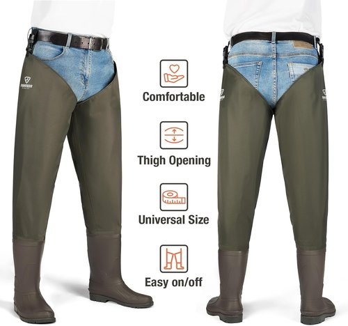 FISHINGSIR Waterproof Hip Waders - Durable 2-Ply Nylon/PVC Fishing Boots for Men & Women