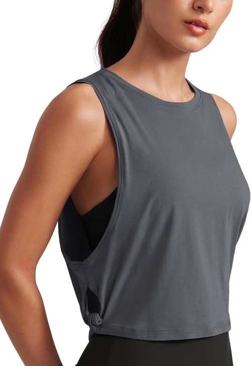 CRZ YOGA Pima Cotton Tank Tops for Women - Loose Fit Sleeveless Workout Shirts | Ideal for Yoga & Gym