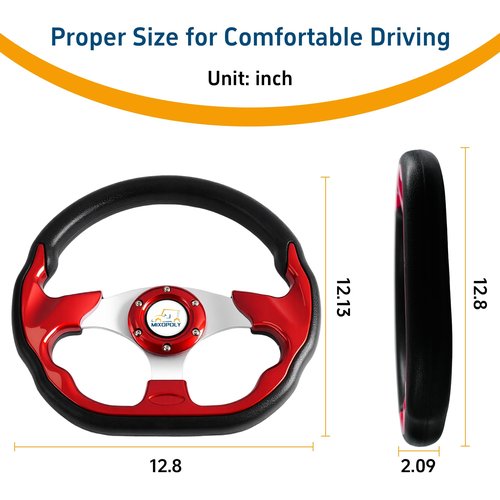 Mixopoly 12.5" Universal Golf Cart Steering Wheel fits Club Car DS/Precedent/Onward/Tempo, Yamaha, and EZGO TXT/RXV Golf Cart, Anti-Slip and Good Grip (D-Shape, Red)