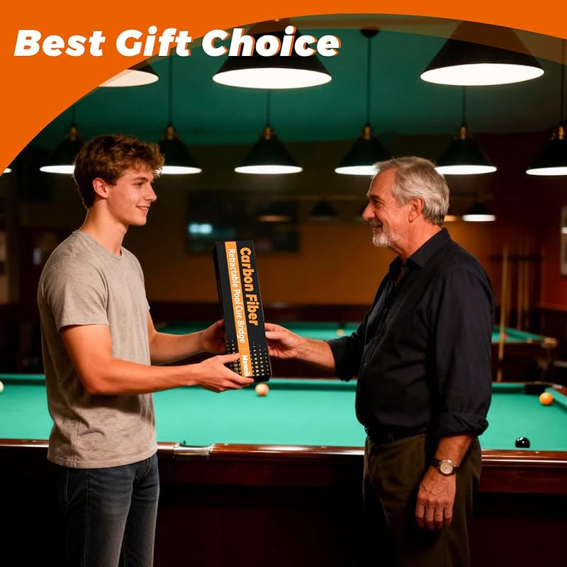 Carbon Fiber Pool Bridge Stick with Removable Metal Heads - Retractable 17in-55.5in