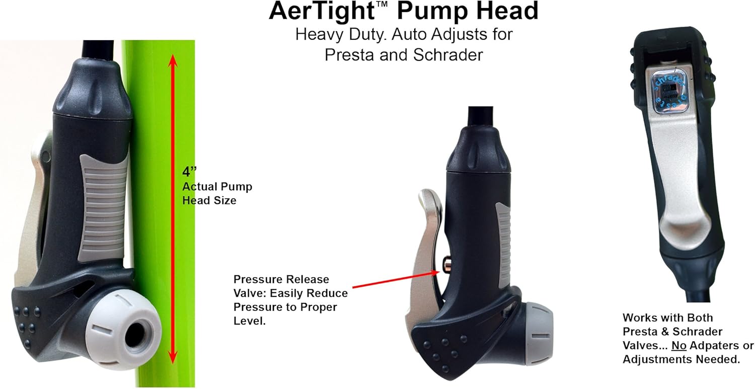 X-1000 Bike Pump - AerTight Pump Head for Easy Use with Presta & Schrader Valves - 160 PSI Pressure Gauge