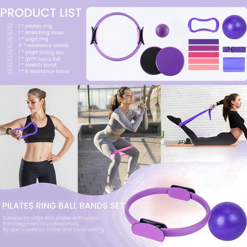 QatmMkt Pilates Kit for Home Workouts - Essential Pilates Equipment Set for Women with Ball & Ring, Home Pilates Accessories for Women & Beginners (Pink)