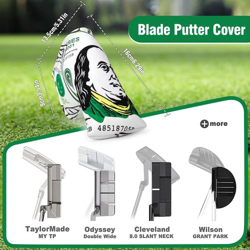 Golf Putter Covers 3D Embroidery Hundred Dollars Blade Putter Headcover with Magnetic Closure Putter Head Covers Leather Golf Headcovers for Clubs Most Brand Clubs(for Blade Putter)