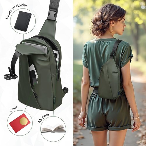 DTGN Small Sling Bag - Waterproof Crossbody Chest Bag for 7.9" Tablets | Lightweight Daypack in Dark Green