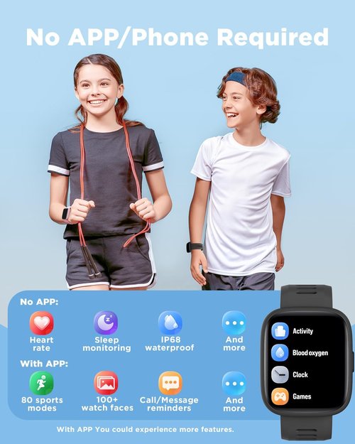 BIGGERFIVE Smart Watch for Kids - 1.8" Fitness Tracker with Heart Rate Monitor & IP68 Waterproof | Fun Puzzle Games for Ages 5-16
