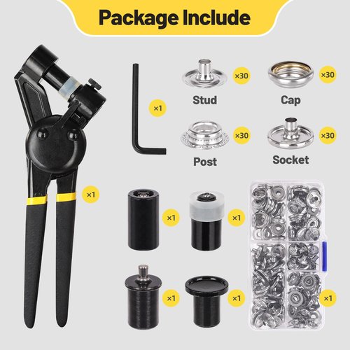 Titoe Canvas Snap Kit Heavy Duty Snap Fastener Tool Adjustable Snap Setter Tool Includes 30 Sets 15mm Snaps for Boat Cover, Replacing Metal Snaps, Repairing Boat Covers, Canvas, Sewing, Tarps