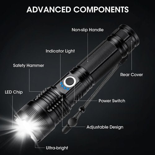 ECLINCO 3 Pack Rechargeable Flashlight High Lumens, 99,000 Lumens Super Bright LED Flashlights with Adjustable Focus, 5 Modes, IPX7 Waterproof Powerful Flashlight for Camping, Hiking, Home