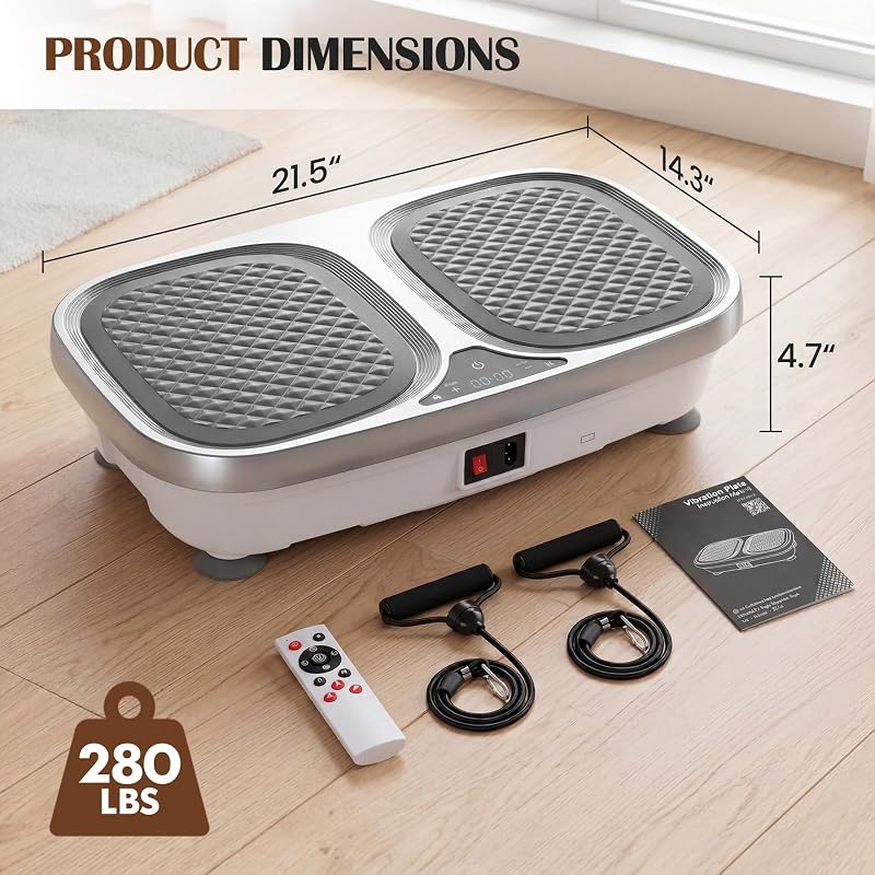 Soft Grey Vibration Plate Exercise Machine – Full Body Workout, 120 Speeds & 9 Programs