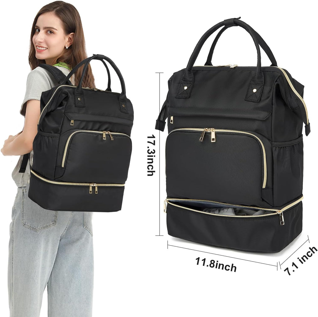 Seyfocnia Gym Backpack for Women - Lightweight Sports Bag with Shoe Compartment | Black