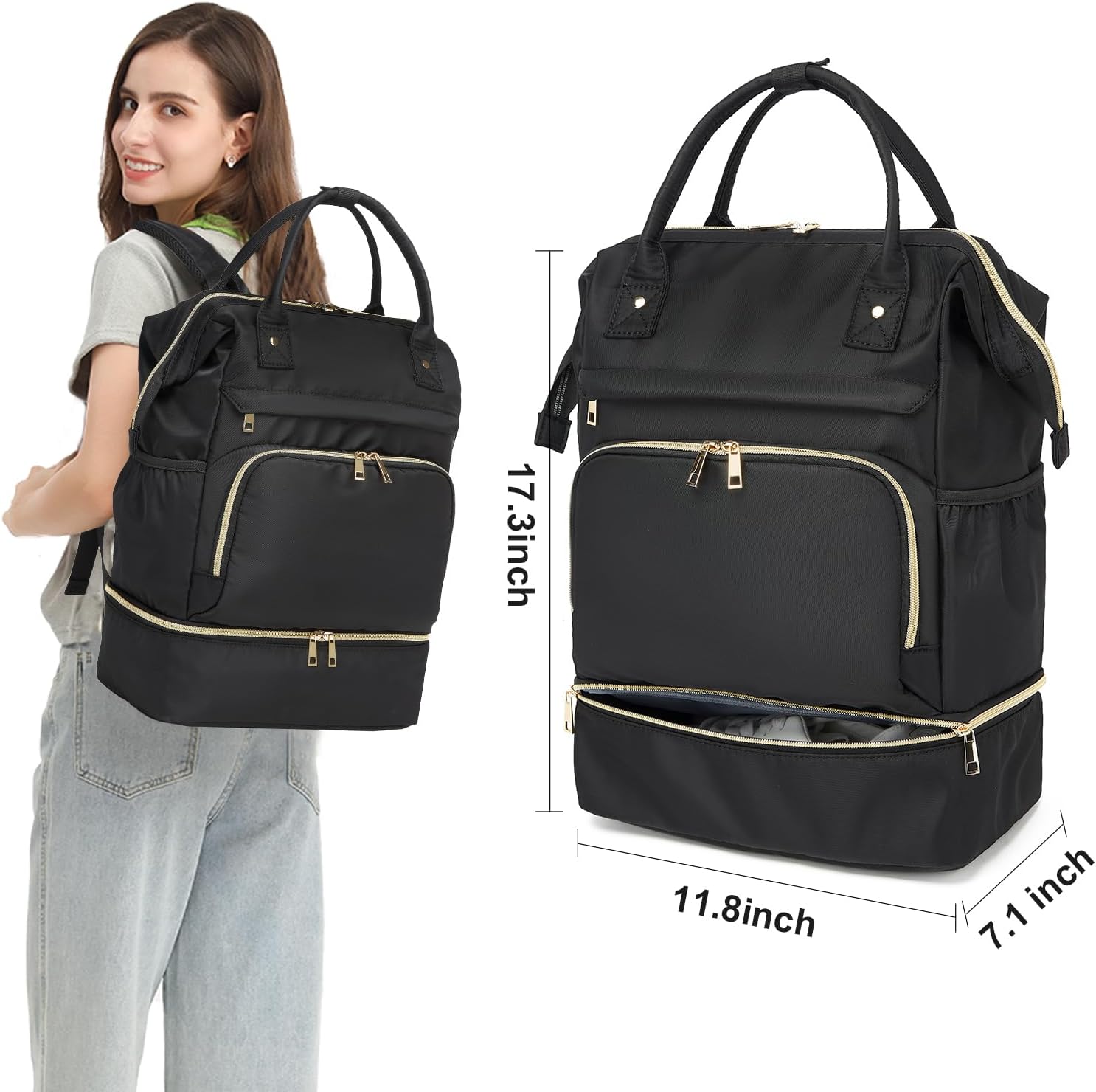 Seyfocnia Gym Backpack for Women - Lightweight Sports Bag with Shoe Compartment | Black