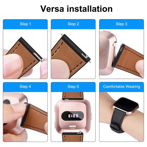 Dailatu Leather Bands for Fitbit Versa 2 Bands & Versa Bands & Versa Lite Wristbands, Adjustable Soft Classic Fitbit Versa SE Leather Replacement Strap for Women Men, black+brown+grey