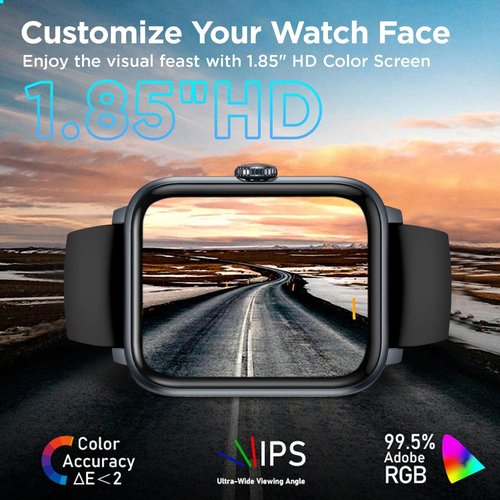 BENIO Fitness Tracker - 1.85" Smartwatch with 24/7 Heart Rate, Spo2 & Sleep Tracking | IP67 Waterproof, 100 Sports Modes