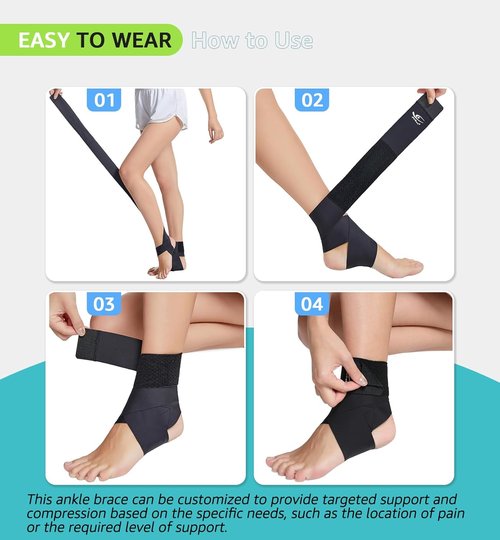 HiRui Ankle Brace - Ultrathin High-Elastic Support for Men, Women & Kids | Adjustable Straps for Sports & Injuries (Black, Medium, Pack of 2)
