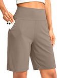 G Gradual Women's Bermuda Long Shorts with Pockets 9" High Waisted Knee Length Shorts for Women Walking Athletic Workout(Taupe,XXL)