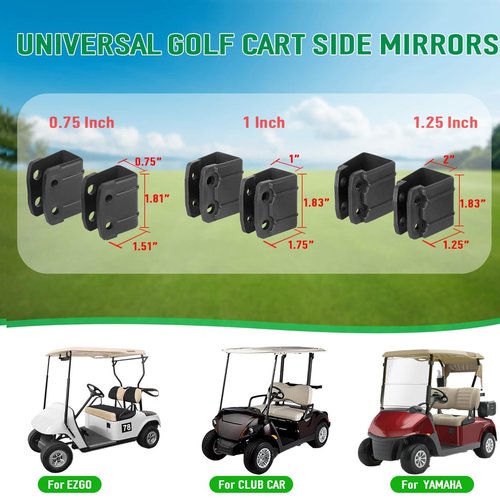 No Drilling Golf Cart Mirrors with Built-In Reflector, Golf Cart Side Mirrors and Rear View kit 180° Rotation HD Shatterproof Glass Ultra-Wide Fit for EZGO, Club Car, Yamaha, ICON, Star, Zone