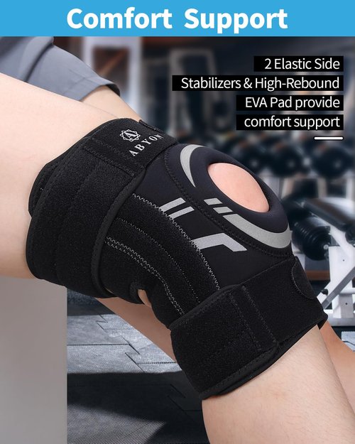 ABYON Knee Brace - Adjustable Support for Meniscus Tear, ACL & Arthritis - Neoprene Wrap with Dual Spring Stabilizers & Gel Pad for Pain Relief