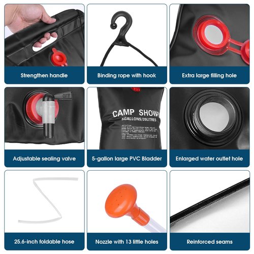 OUTDOORSEPIC Solar Camp Shower Camping Shower Bag Solar Shower Bag Solar portabler Shower for Camping Solar Showers for Camping Camping Shower