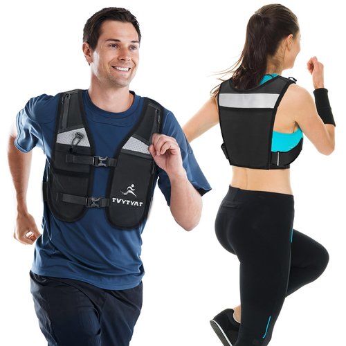 Jogging Vest for Men Women, Lightweight and Small Breathable Hydration Workout Vest with Multiple Pockets for Phones and Water Bottles （Reflective）