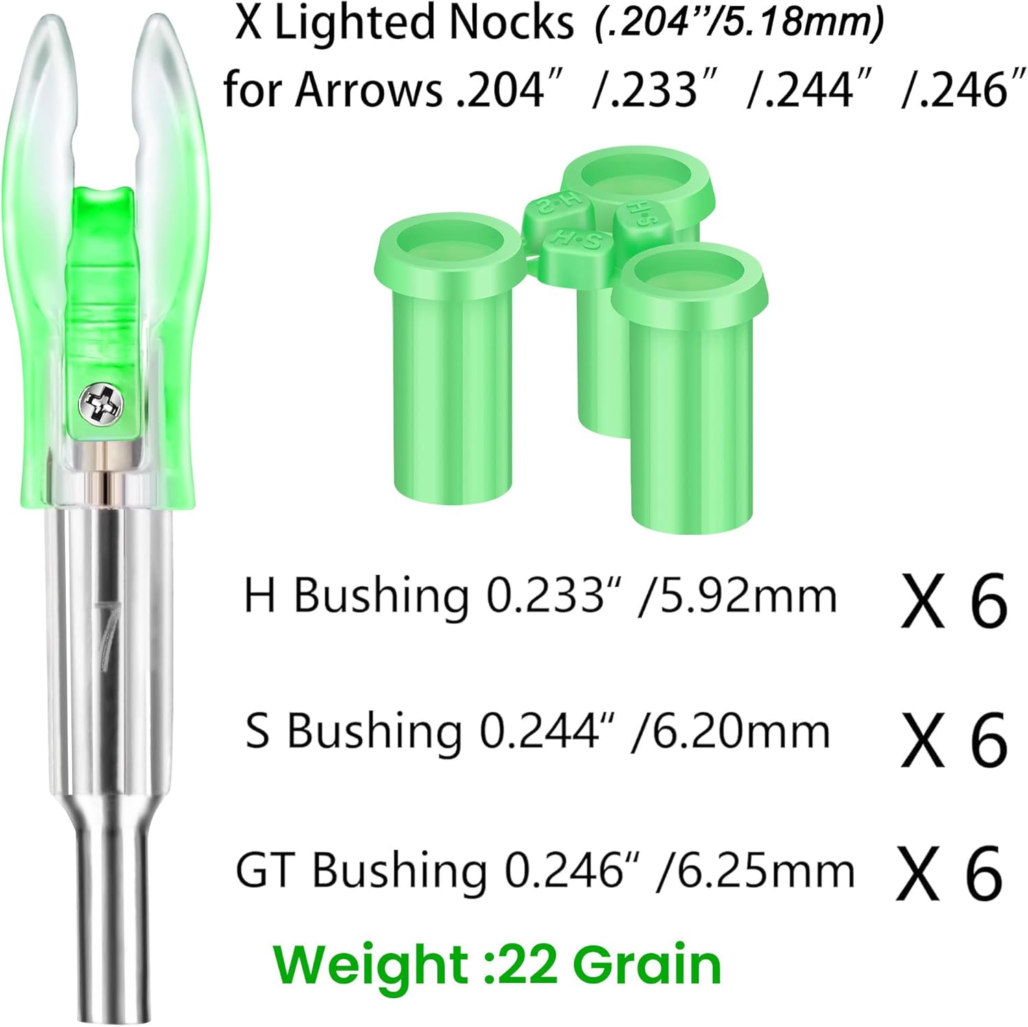 Skiennix Lighted Nocks for Arrows - 6PCS with .204/.233/.244/.246 Diameter & H/S/GT Bushings
