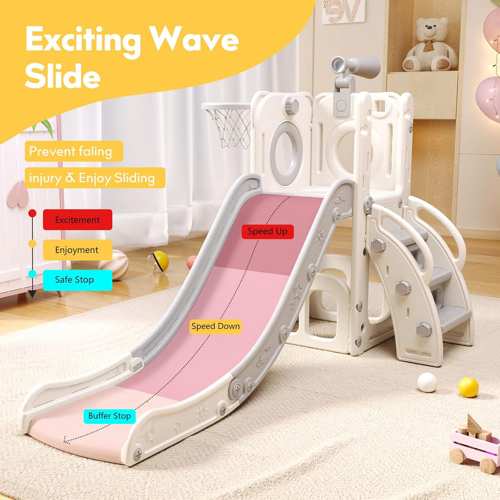 Skiennix 6-in-1 Toddler Playset - Versatile Slide with Basketball Hoop & Ring Toss | Indoor/Outdoor Fun