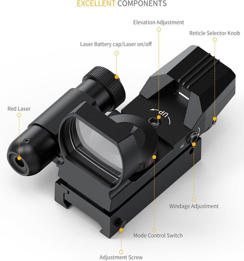Feyachi Reflex Sight - 4 Reticle Red & Green Dot Optics with Laser Sight for Picatinny Rails