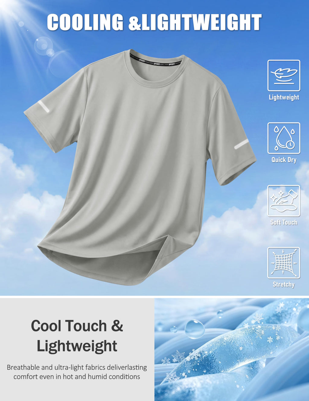 TACVASEN Mens Workout T Shirts Dry Fit Gym Shirts Short Sleeve Athletic Running Tshirts Sun Protection Swim Shirt Grey L