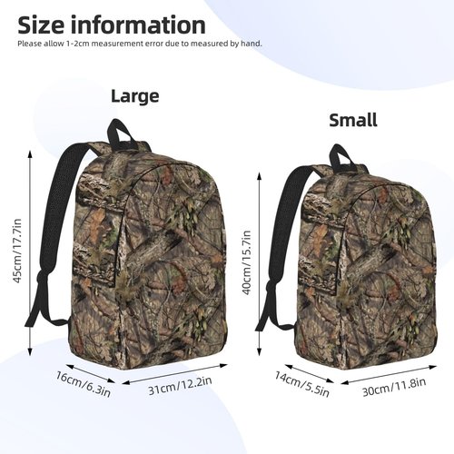 Camo Hunting Forest Camouflage Backpack for Girls Boys Women Lightweight Canvas Bookbag Casual Daypack for Travel Outdoor Camping, 17 Inch
