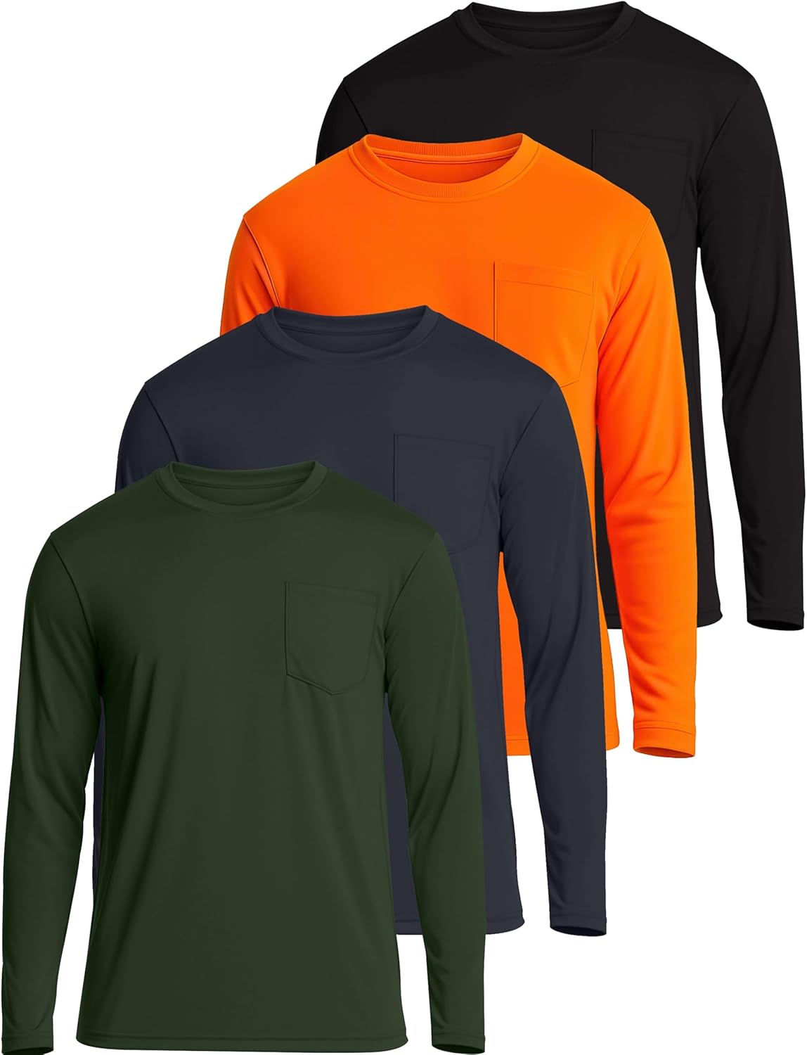 Real Essentials Men's Dry-Fit Long Sleeve Crew T-Shirt - 4 Pack | UPF 50 Protection (S-5XLT)