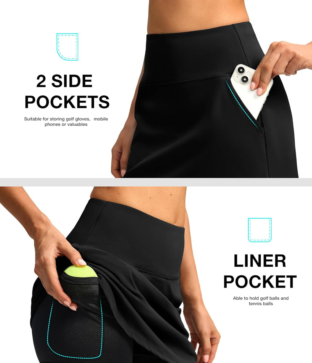 SANTINY High Waisted 16" Women's Skorts - Stretchy Athletic Skirt with 4 Pockets for Tennis & Golf