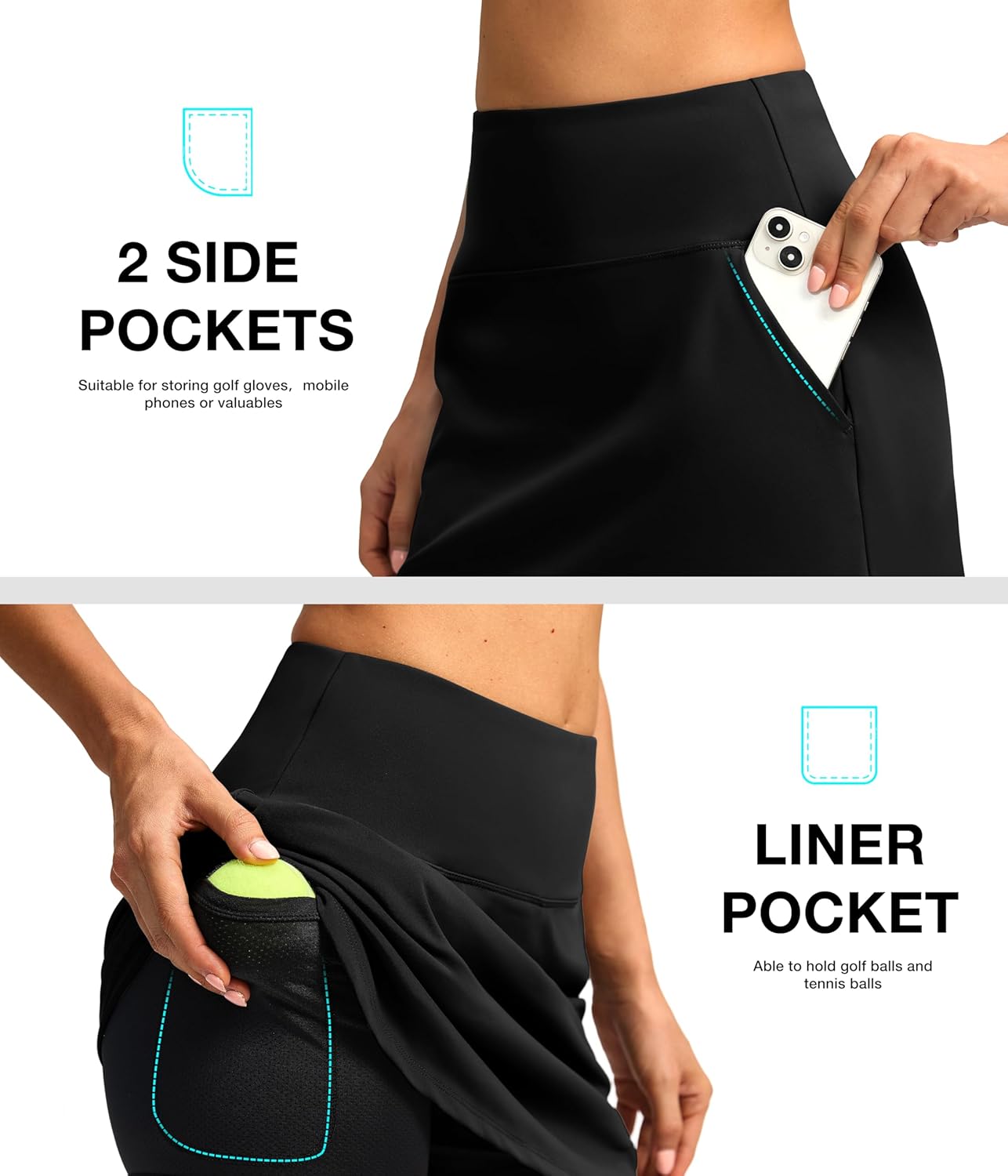 SANTINY High Waisted 16" Women's Skorts - Stretchy Athletic Skirt with 4 Pockets for Tennis & Golf